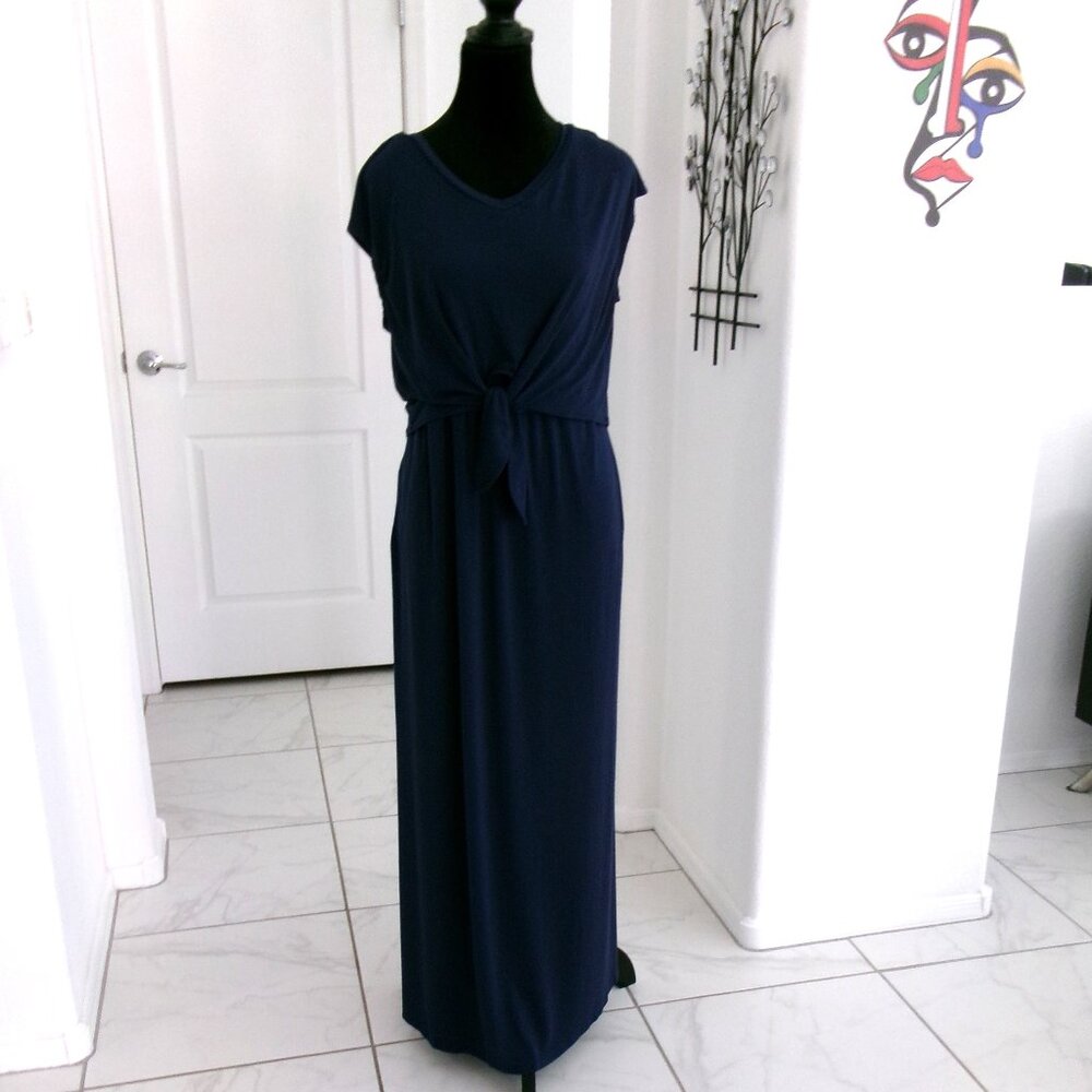 SOMA Navy Blue Soft Stretchy Popover Maxi Dress with Pockets M - Picture 14 of 14